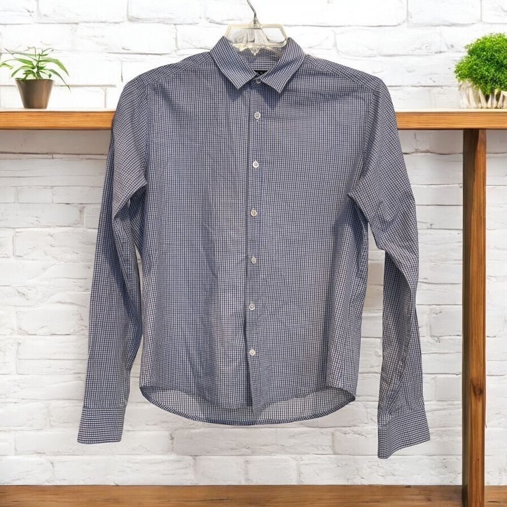 Theory | Sylvain Dress Shirt Blue White Check Cotton S‎ Preppy Business Casual